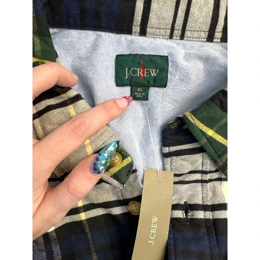 J. Crew Mens XL Green Navy Blue Plaid Button Down Long Sleeve Shirt RN 77388